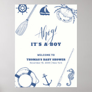 Välkomsthälsning för minimalistiskt nautiskt fiske poster