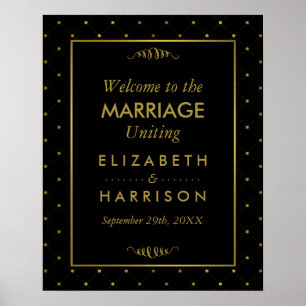 Välkomsthälsning för Modern Black & Gold Foil Effe Poster