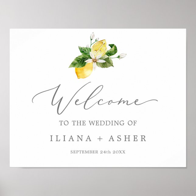 Välkomsthälsning för Modern Lemon Garden Wedding Poster (Framsidan)