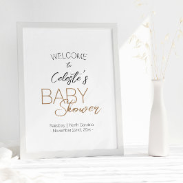 Välkomsthälsning för modern minimalistisk vit baby poster