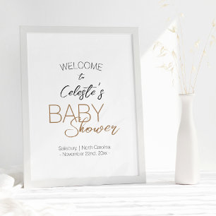 Välkomsthälsning för modern minimalistisk vit baby poster