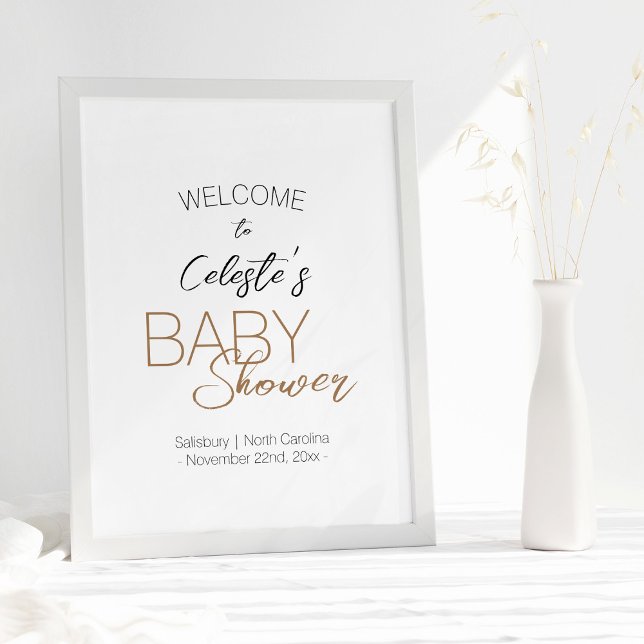 Välkomsthälsning för modern minimalistisk vit baby poster (Skapare uppladdad)