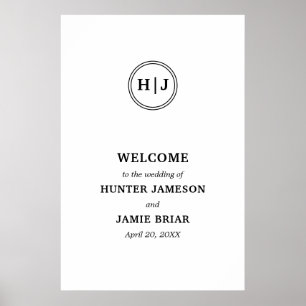 Välkomsthälsning för Modern Monogram Black and Whi Poster