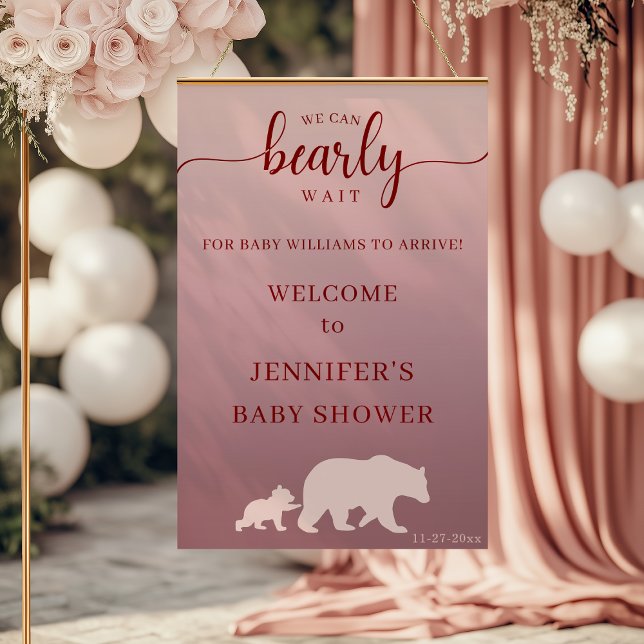 Välkomsthälsning för Modern Rosa Bear Baby Shower Poster (Skapare uppladdad)