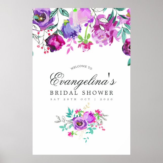 Välkomsthälsning för Möhippa av lila och Blommigt  Poster (Framsidan)