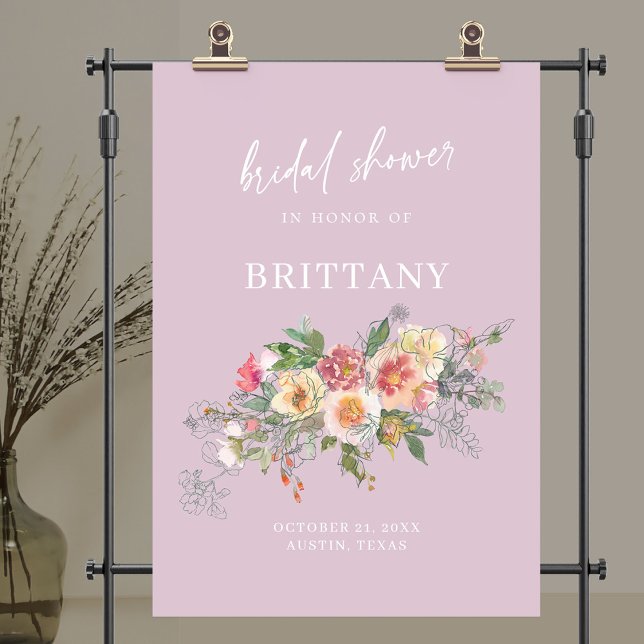 Välkomsthälsning för Möhippa av vattenfärg i Lilac Poster (Lilac Floral Watercolor Bridal Shower Welcome Poster)