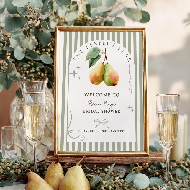Välkomsthälsning för Möhippan perfekt Pear Retro O Poster (Perfect Pear Retro Old Money Bridal Shower Welcome Poster)