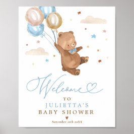 Välkomsthälsning för nalle Baby Shower Boy Blue Be Poster