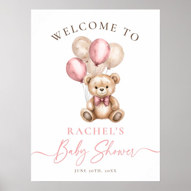 Välkomsthälsning för nalle Balloths Baby Shower Poster (Framsidan)