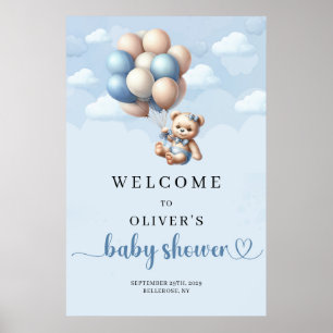 Välkomsthälsning för nallens blåa elfenben Baby Sh Poster