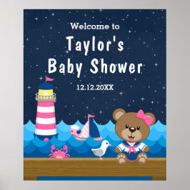 Välkomsthälsning för Nautical Girl Rosa Navy Baby  Poster
