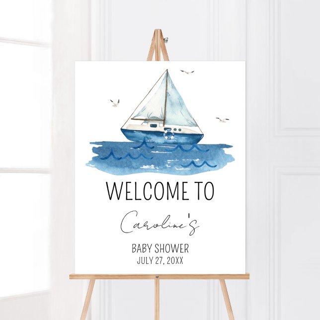 Välkomsthälsning för nautisk sjöbåt poster (Ahoy It’s A Boy Baby Shower Welcome Sign)