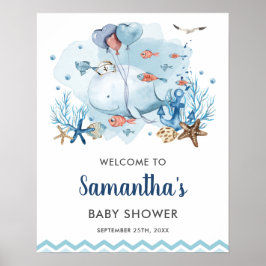 Välkomsthälsning för nautisk val under Sea Baby Sh Poster