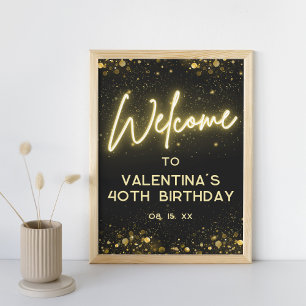 Välkomsthälsning för Neon Glow vid elegant Black o Poster