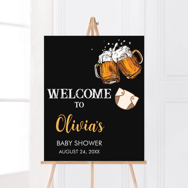 Välkomsthälsning för Öl och daggregat Poster (Brewing Diaper Party Baby Shower Welcome Sign)