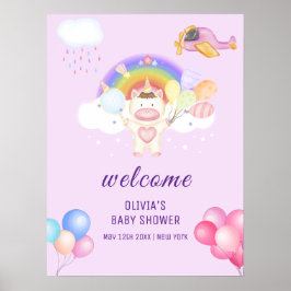 Välkomsthälsning för pastel Balloon Unicorn Rainbo Poster