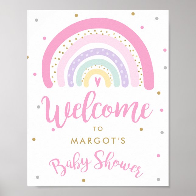 Välkomsthälsning för Pastel Rainbow Baby Shower Poster (Framsidan)