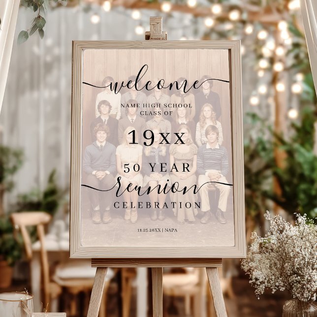 Välkomsthälsning för Photo Black Script Class 50th Poster (Photo Black Script Class 50th Reunion Welcome Poster)
