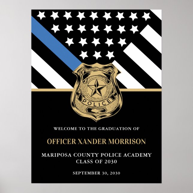 Välkomsthälsning för poliser Studenten Blue Line F Poster (Framsidan)