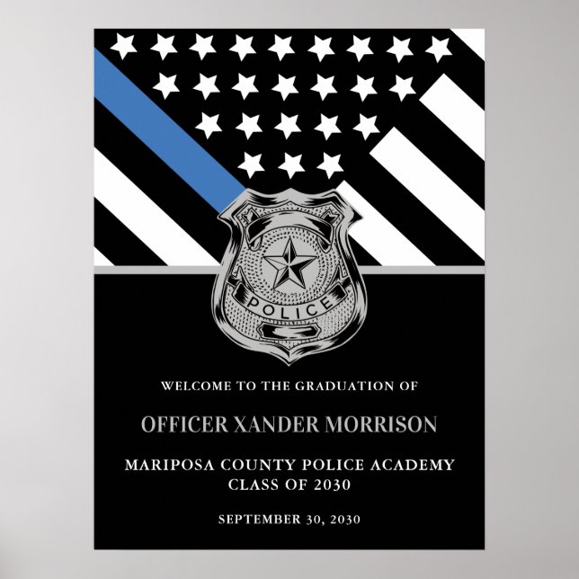 Välkomsthälsning för poliser Studenten Blue Line F Poster (Framsidan)
