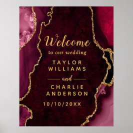Välkomsthälsning för Red och Guld Agate Bröllop Poster