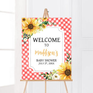 Välkomsthälsning för Red Picnic Sunblomma Baby Sho Poster