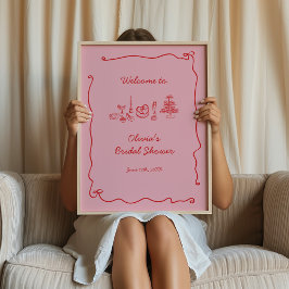 Välkomsthälsning för Red Rosa Handskriftlig Möhipp Poster