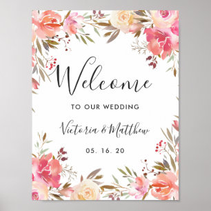 Välkomsthälsning för Romantisk Bloom Blommigt Brö Poster