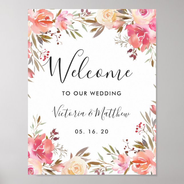 Välkomsthälsning för Romantisk  Bloom Blommigt Brö Poster (Framsidan)