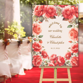 Välkomsthälsning för Romantisk vattenfärg Röd ros  Poster