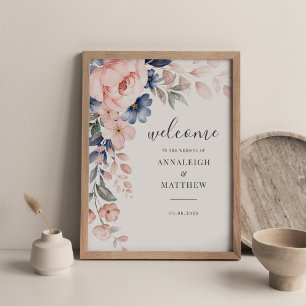 Välkomsthälsning för Rosa av vattenfärg i Bröllop Poster