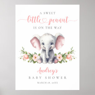 Välkomsthälsning för rosa Blommigt Elephant Flicka Poster