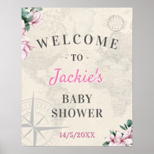 Välkomsthälsning för Rosa Blommigt för babykläder  Poster