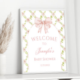 Välkomsthälsning för rosa Bow Blommigt Ro Flicka Poster