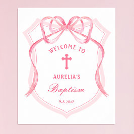 Välkomsthälsning för rosa Bow Vapensköld Baptism Poster