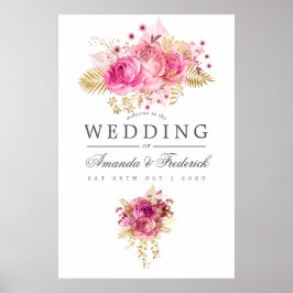 Välkomsthälsning för rosa och Guld Ro, Bröllop Poster