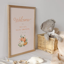 Välkomsthälsning för rosa och Orange Pumpkins Baby Poster