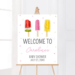 Välkomsthälsning för rosa Popsicle Baby Shower Poster