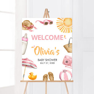 Välkomsthälsning för rosa Splish Stänk Baby Shower Poster
