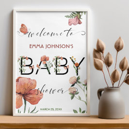 Välkomsthälsning för rosa vattenfärgsinlägg babykl perfect poster