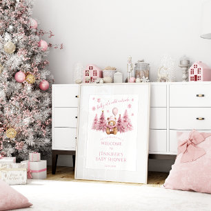 Välkomsthälsning för rosa Winter Nalle Flicka Show Poster