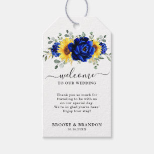Välkomsthälsning för royal Blue Rustic Solros Mode Presentetikett