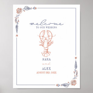 Välkomsthälsning för Rustic Lobster Red & Blue Bea Poster