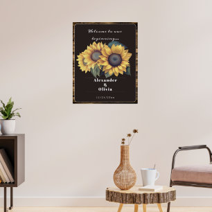 Välkomsthälsning för Rustic Solros Bröllop Poster