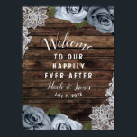 Välkomsthälsning för Rustic Wood Dusty Blue Ro Pho Poster<br><div class="desc">Anpassa med valfri text. Matchande objekt är tillgängliga.</div>