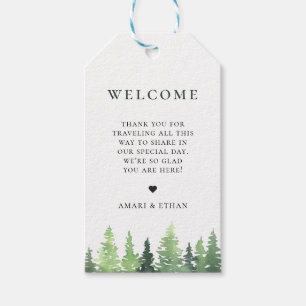 Välkomsthälsning för Rustik Forest Träd Bröllop Presentetikett