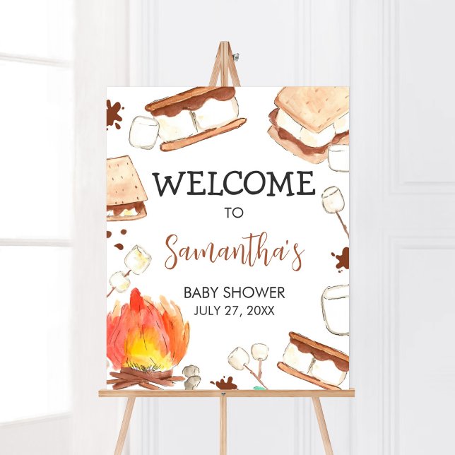 Välkomsthälsning för S.mores Camping Baby Shower Poster (Smore Fun Baby Shower Welcome Sign)