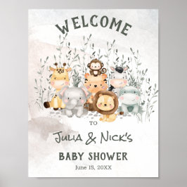 Välkomsthälsning för Safari Animals Baby Shower Po Poster