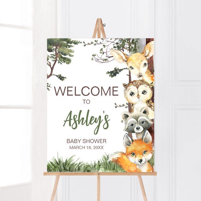 Välkomsthälsning för skogshuggare poster (Woodland Forest Baby Shower Welcome Sign)