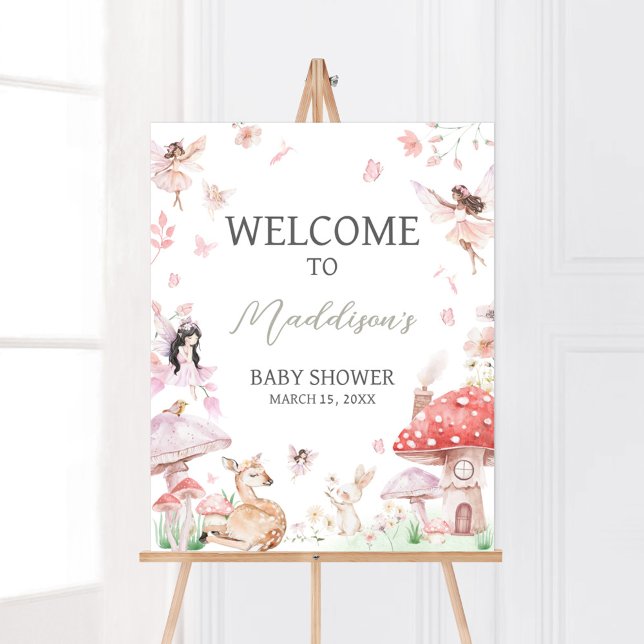 Välkomsthälsning för små älvsaftor poster (Little Fairy Whimsical Baby Shower Welcome Sign)